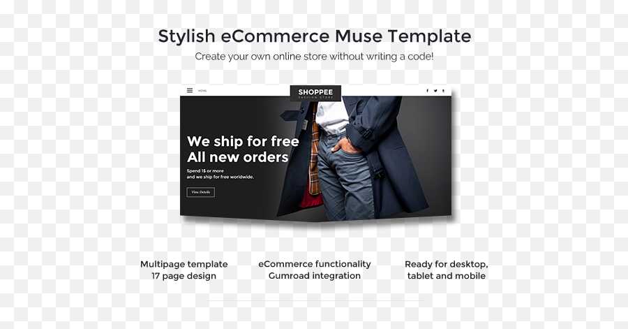 Shoppee - Stylish Ecommerce Muse Template Suit Separate Emoji,Gumroad Logo