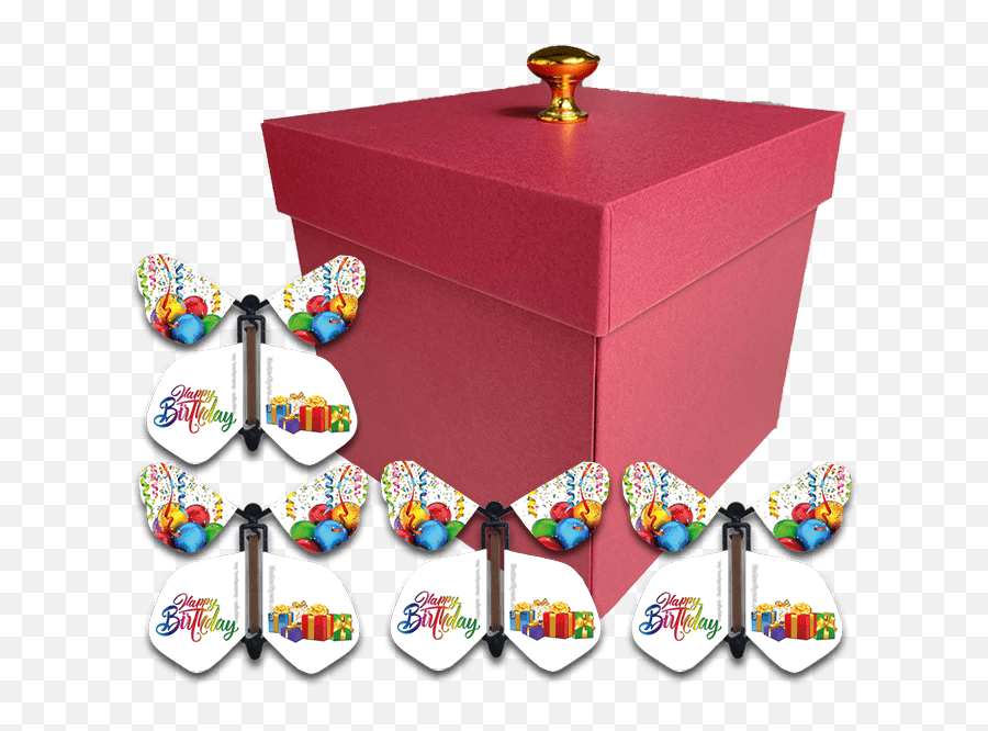 Red Exploding Butterfly Box With Birthday Flying Butterflies Emoji,Butterfly Flying Png