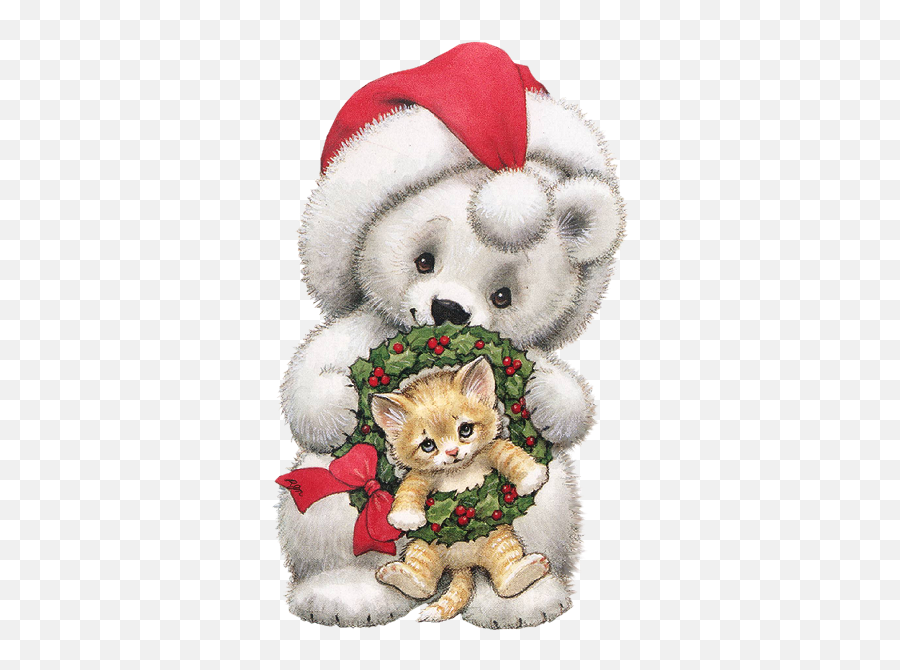Christmas Teddy Bear And Kitten Clip Art Valentine - Merry Emoji,Christmas Animal Clipart