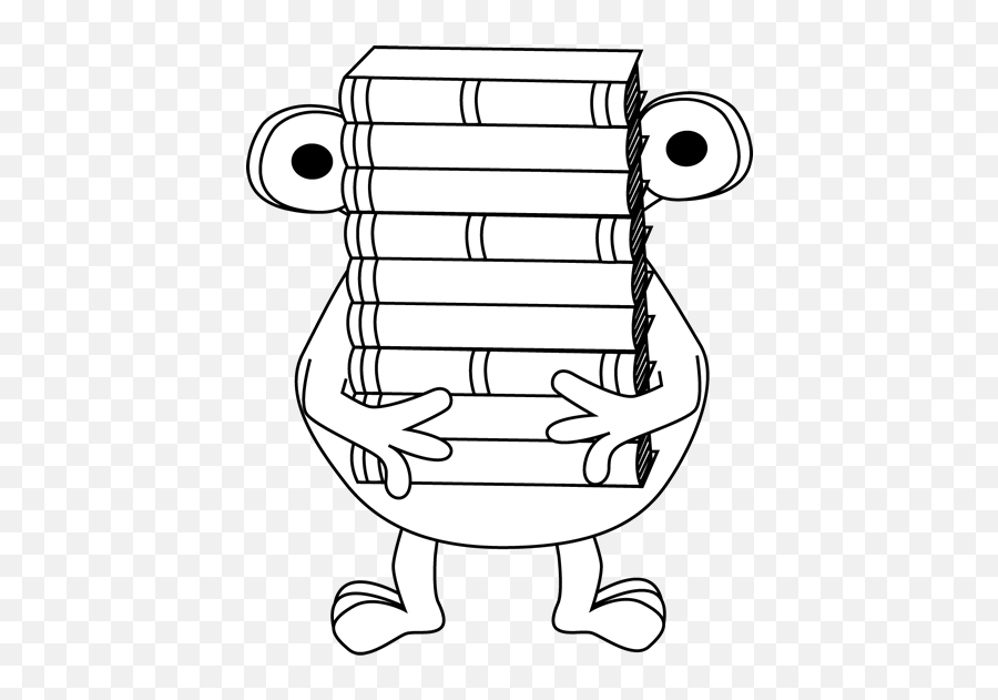Black And White Monster Carrying Books Clip Art - Black And White Monster Books Clipart Emoji,Monster Outline Clipart