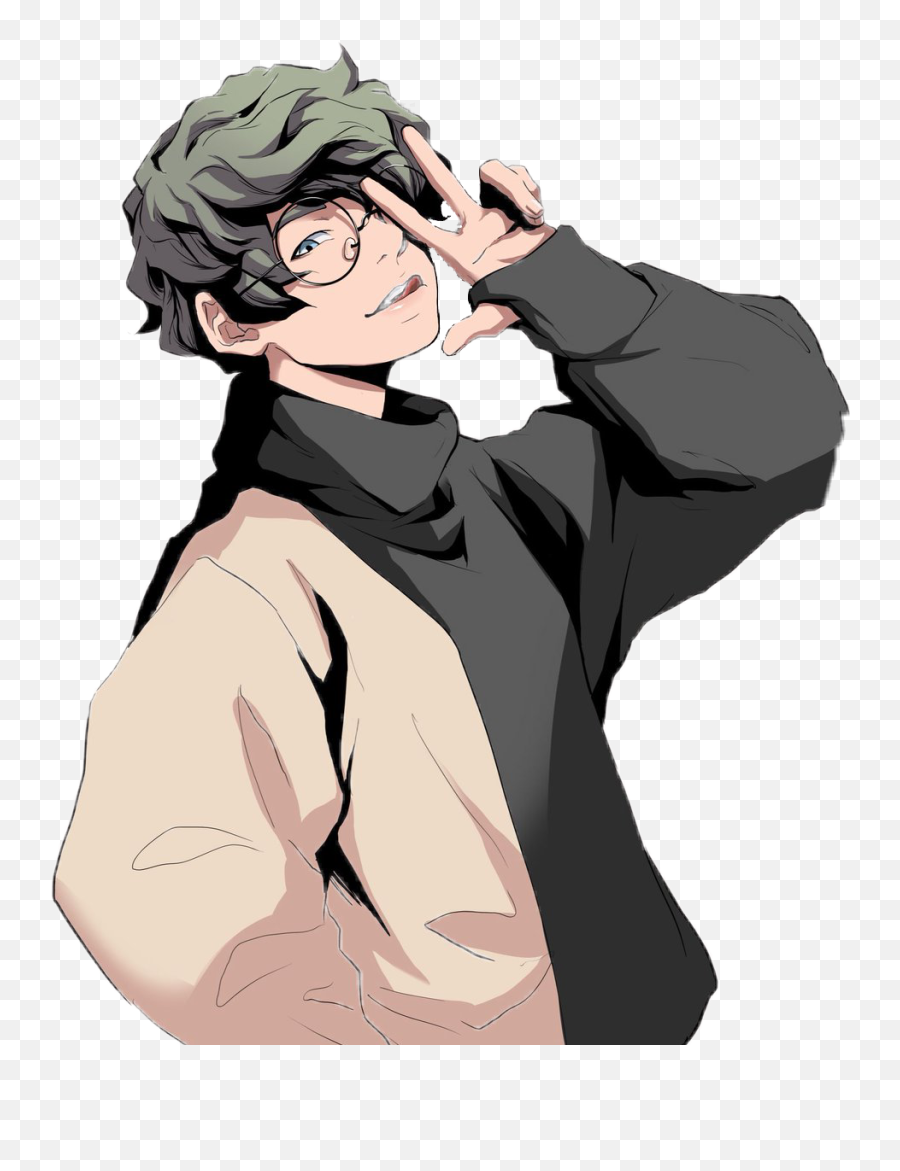 Boy Green Anime Guy Glasses Sticker - Anime Boy Glasses Emoji,Anime Guy Png