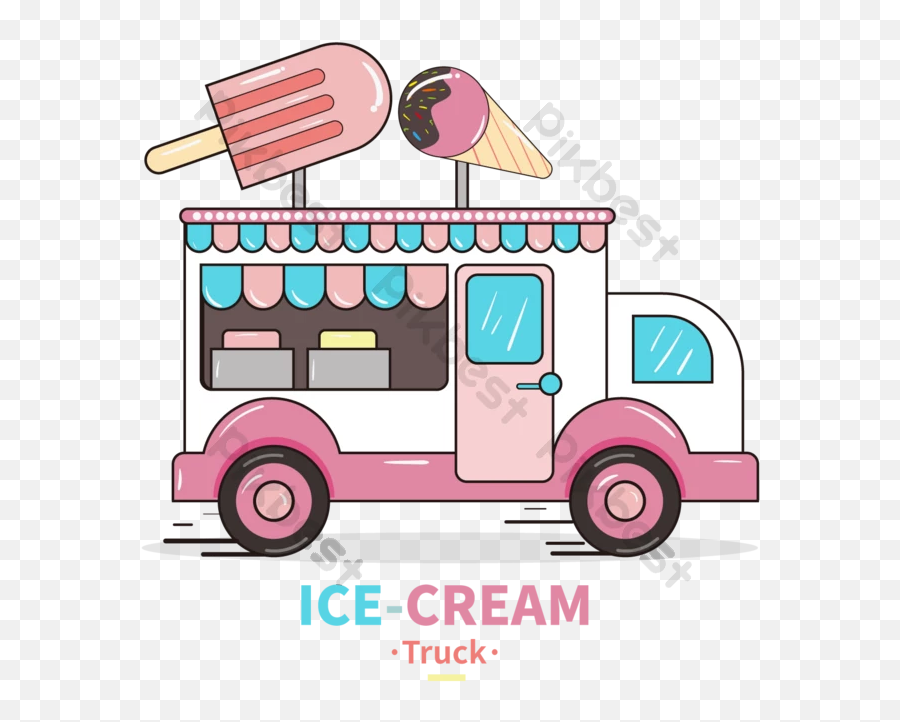 Cartoon Ice Cream Food Truck Design Png Images Ai Free - Ice Cream Emoji,Design Png