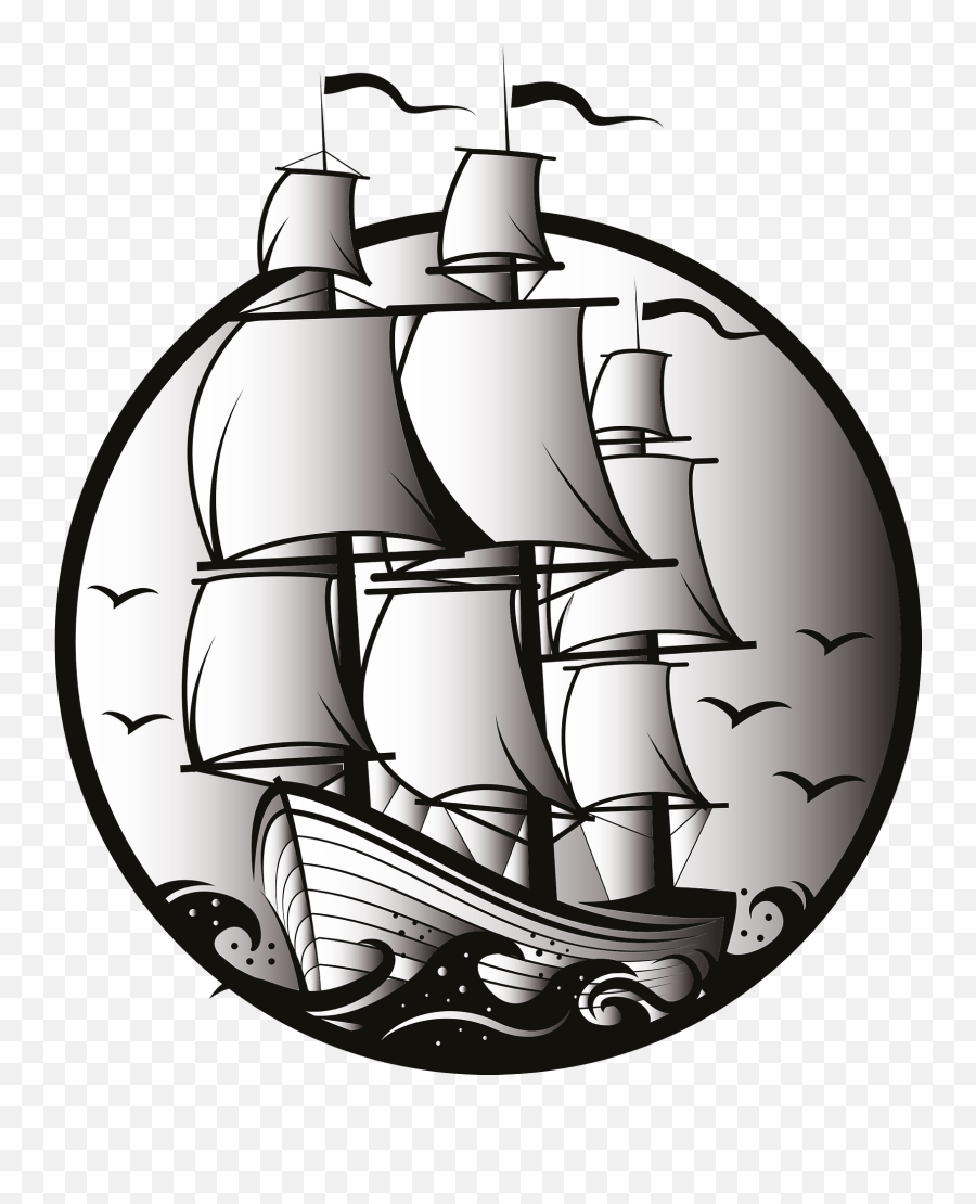 Old Sailboat Clipart - Pirates Ship Black White Emoji,Sailboat Clipart