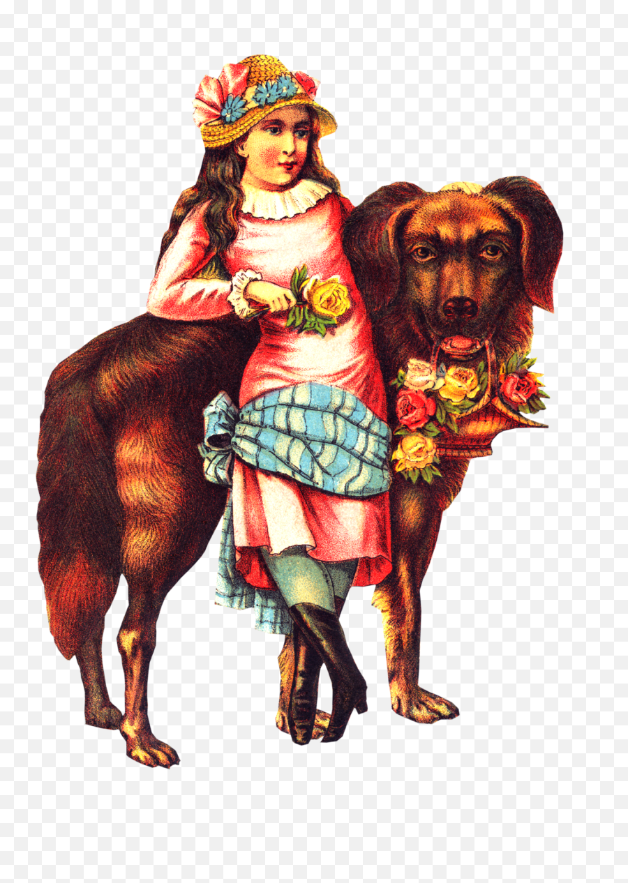 Free Victorian Girl Big Dog Clipart - Clip Art Emoji,Free Dogs Clipart