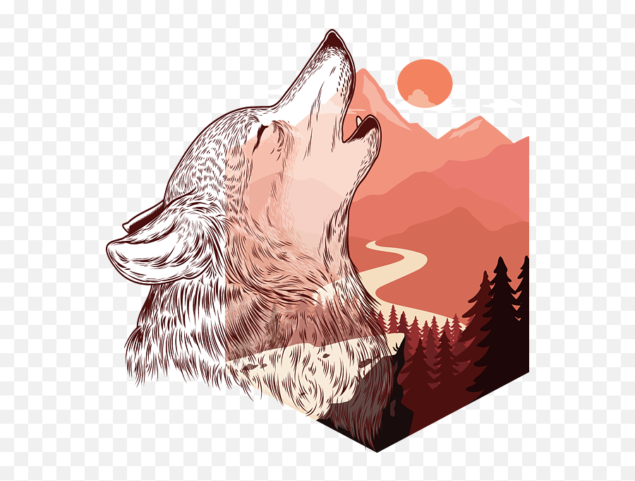 Vector Illustration Of A Howling Wolf Landscape Silhouette Emoji,Howling Wolf Logo