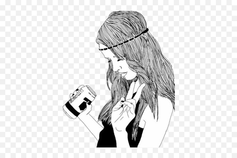 Download Overlay - Tumblr Girl Drinking Drawing Png Image Emoji,Tumblr Girl Png