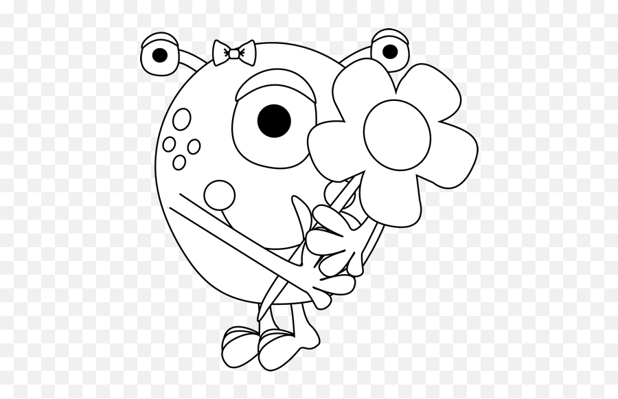 Black And White Girl Monster Holding A Flower Monster - Body Parts Worksheet Cut Emoji,Monster Outline Clipart
