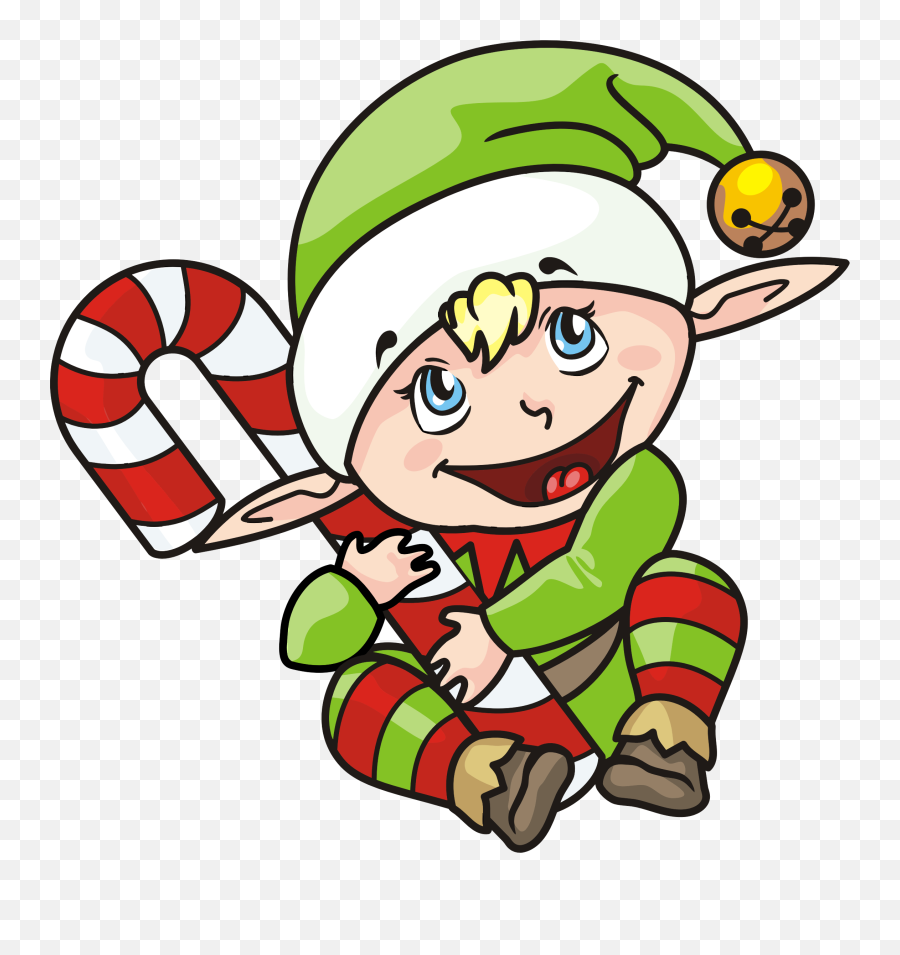 Christmas Elf With Candy Cane Clipart - Transparent Santa Elf Clipart Emoji,Candy Cane Clipart