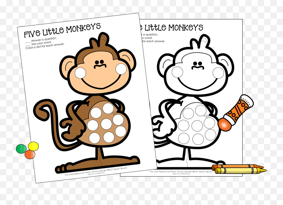 Five Little Monkeys Dot Marker Activity - Dot Emoji,Speech Therapy Clipart