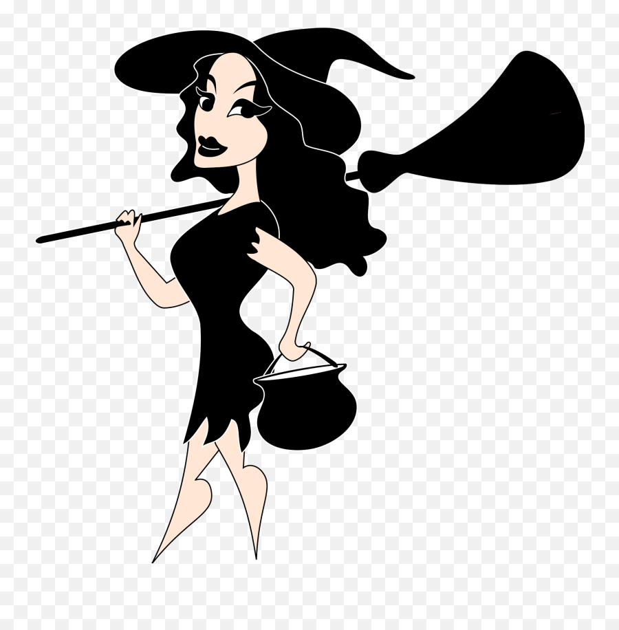 Witch In Black Clipart - Witch Flying Transparent Background Gif Emoji,Witch Clipart Black And White