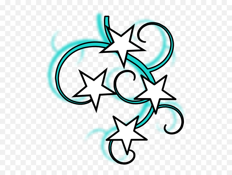 Teal Stars Clipart - Clipart Black And White Swirl Star Outline Black And White Tattoo Emoji,Star Clipart Black And White