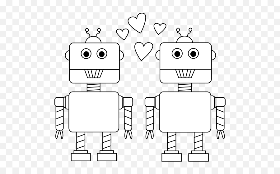 Download Hd Robot - Two Robots Clipart Black And White Black And White Robot Heart Clipart Emoji,Robot Clipart