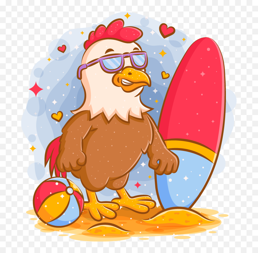 Rooster With A Surf Board Bird Sticker Emoji,Winter Holiday Clipart
