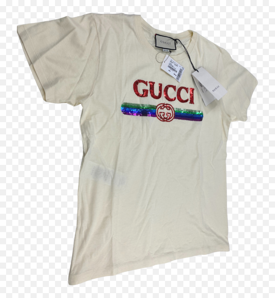 Gucci Beige Sequin Vintage Logo T - Short Sleeve Emoji,Gucci Logo T Shirt