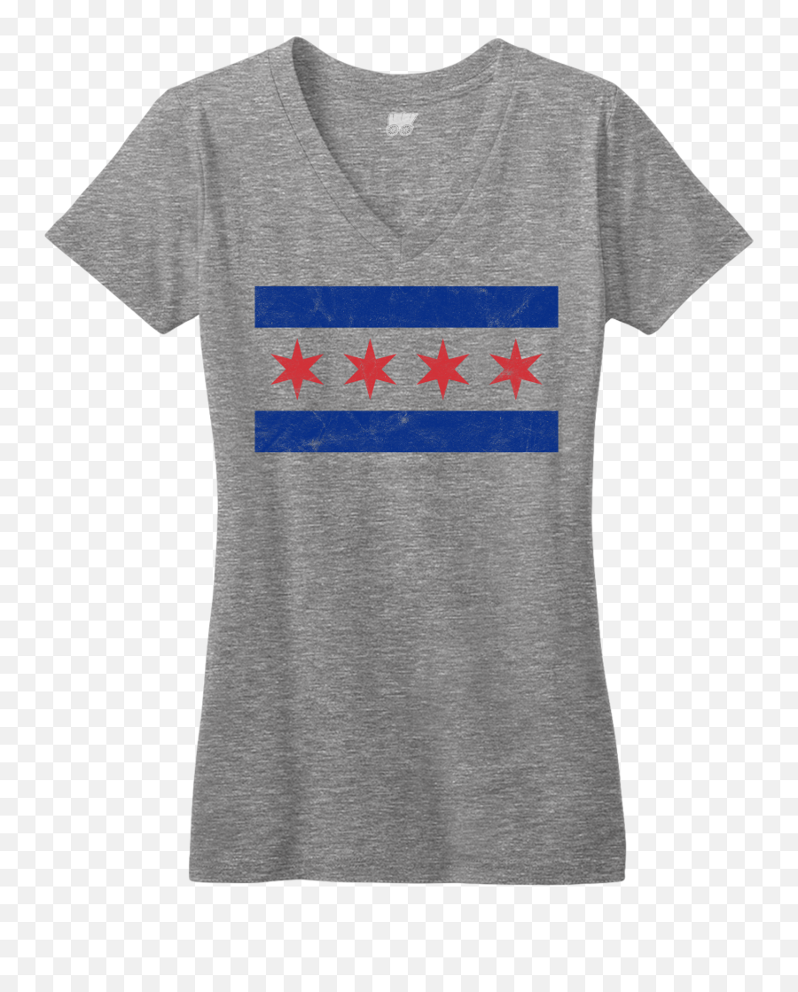 Chicago Flag Vneck Tee Womens Gray - T Shirt Emoji,Chicago Flag Png
