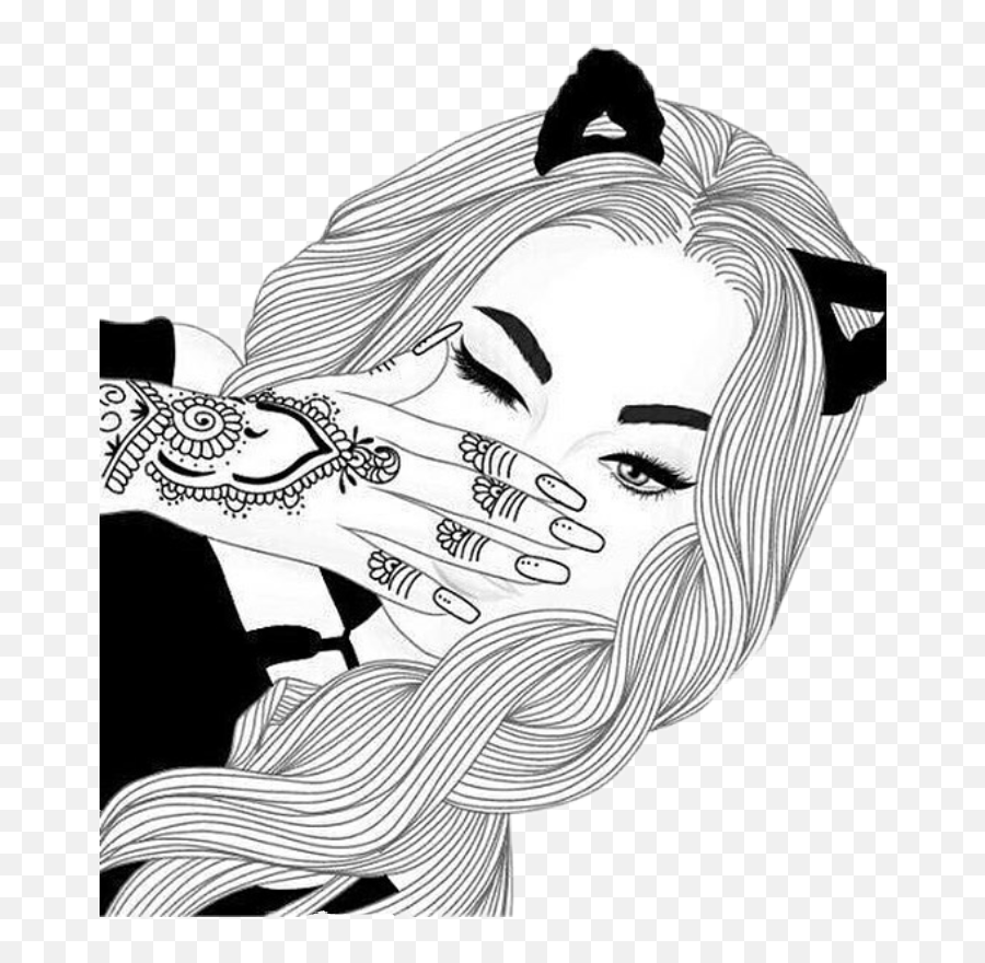 Download Tumblr Girl Drawing Popular - Black And White Girl Black White Drawing Girls Emoji,Tumblr Png Black And White