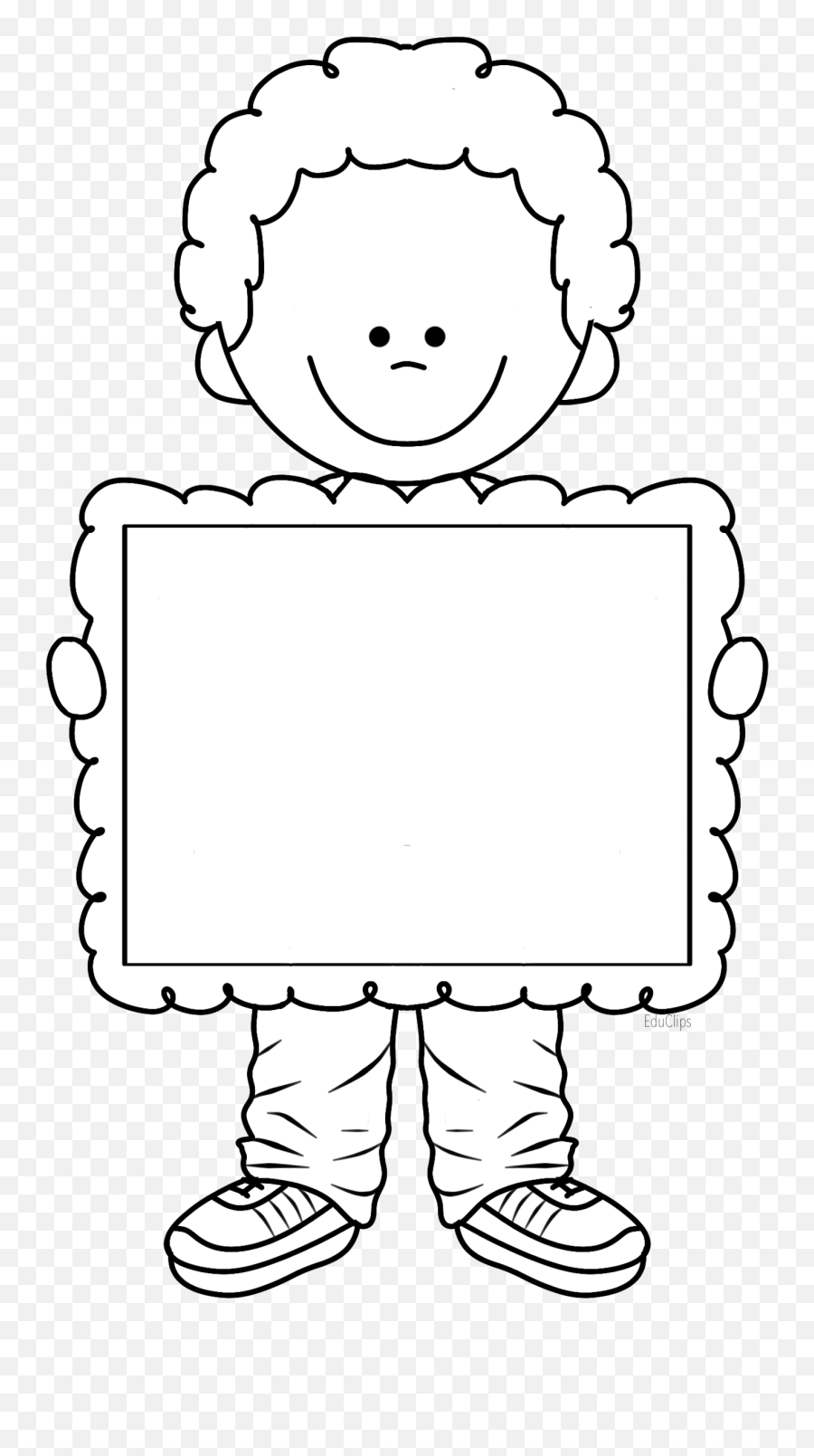 Boy And Girl Outline Clip Art - Boy Holding Framer Clipart Black And White Emoji,Boy And Girl Clipart
