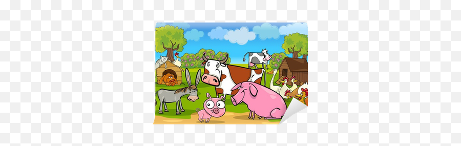 Cartoon Rural Scene With Farm Animals Wall Mural U2022 Pixers Emoji,Rural Clipart