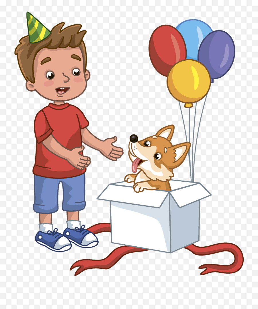 Birthday Boy And His New Dog Clipart Free Download - Clip Art New Pet Emoji,Dog Clipart