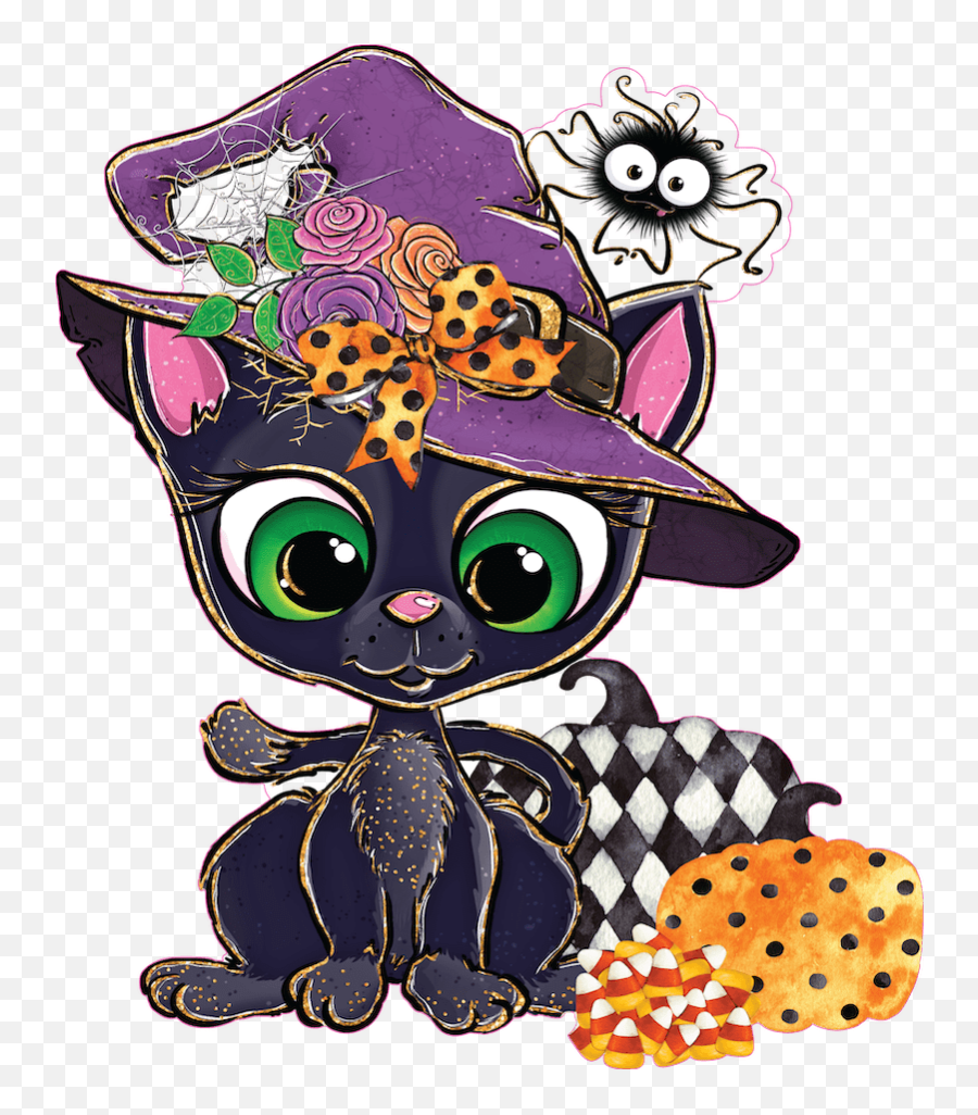 Black Kitty With Whimsical Pumpkins Emoji,Cool Cat Clipart