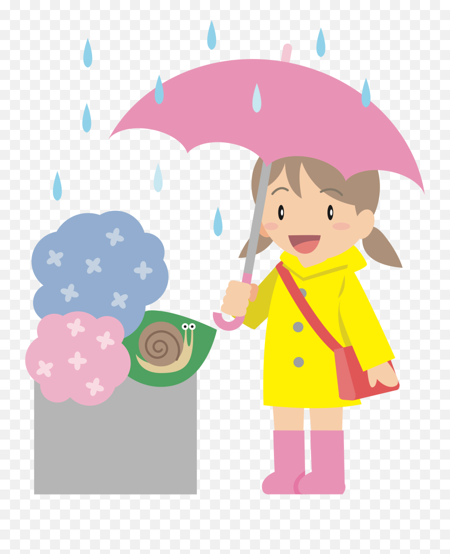 Girl Is In The Rain Watching A Snail In The Hydrangeas - Girl And Snail Clipart Emoji,Watching Clipart