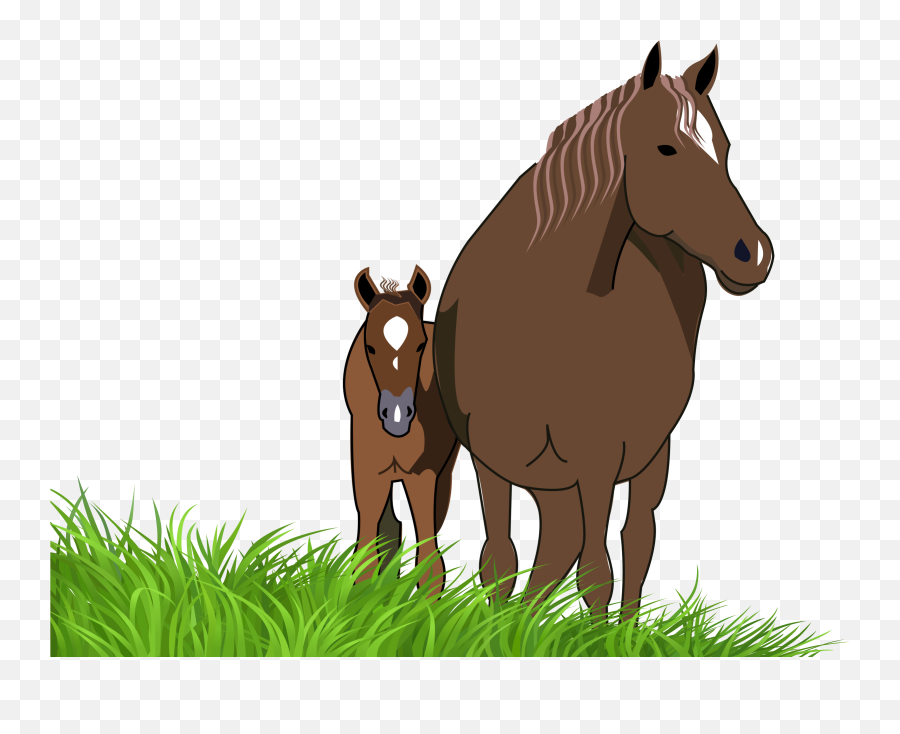 Free Mare And Foal Horse Clipart - Desenho De Égua Com Potro Emoji,Horse Clipart