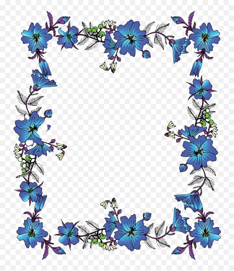 Floral Blue Frame Png Transparent - Floral Emoji,Frame Png