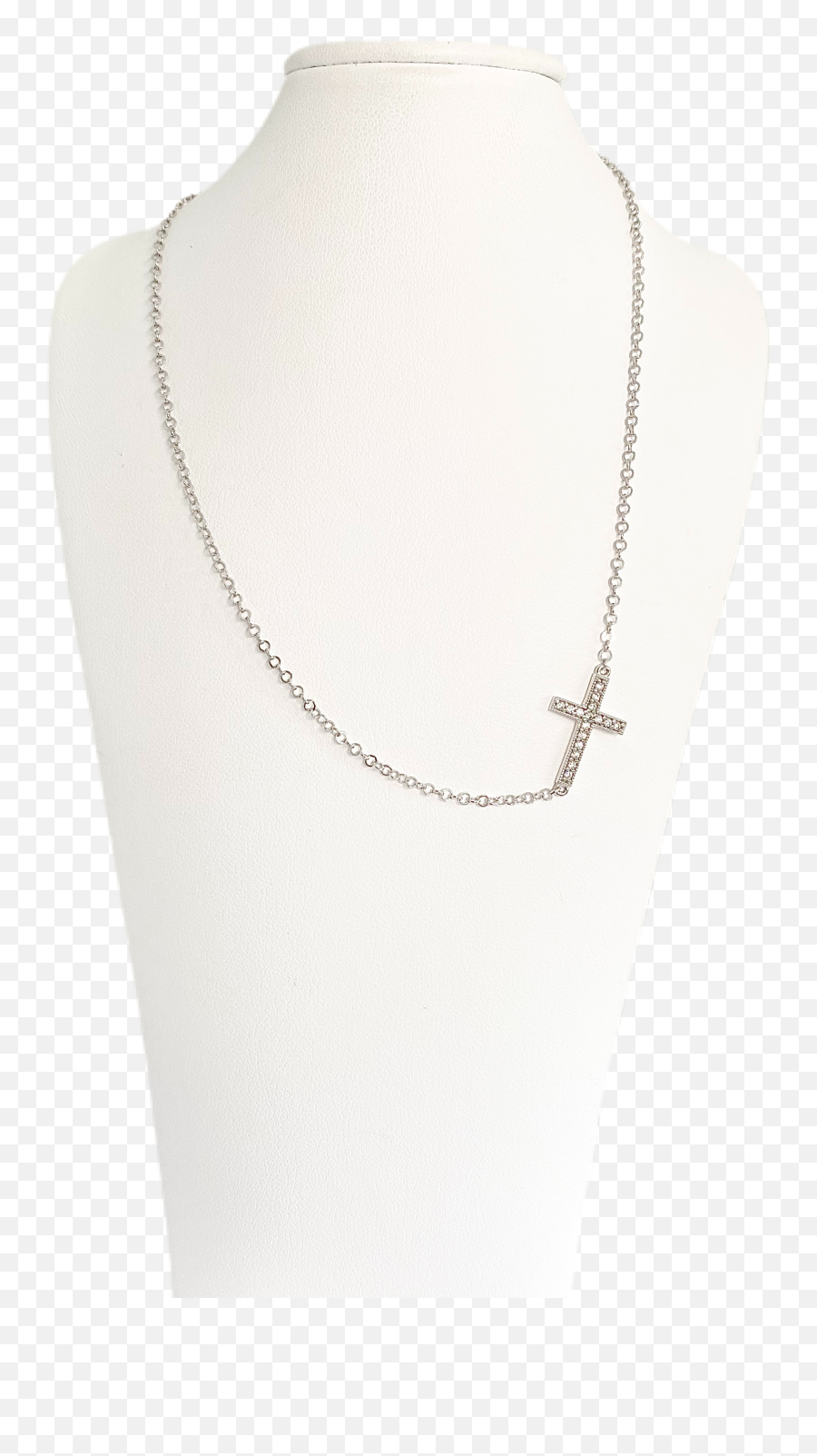 10 Karat White Gold Side Cross Necklace With Cubic Zirconia Emoji,Cross Necklace Png