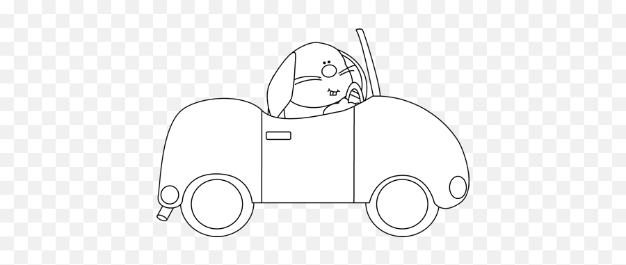 White Bunny Driving A Car Clip Art - My Cute Graphics Car Black And White Emoji,Car Clipart Black And White
