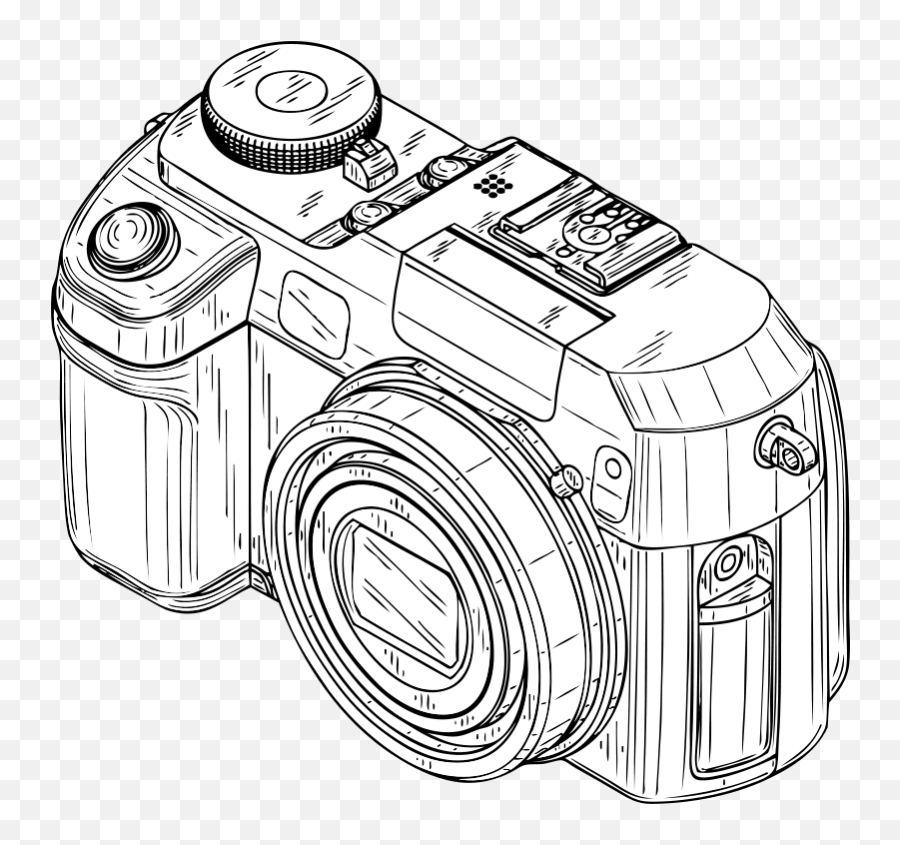 Camera Clip Art Black And White In - Drawing Digital Camera Outline Emoji,Camera Clipart Black And White