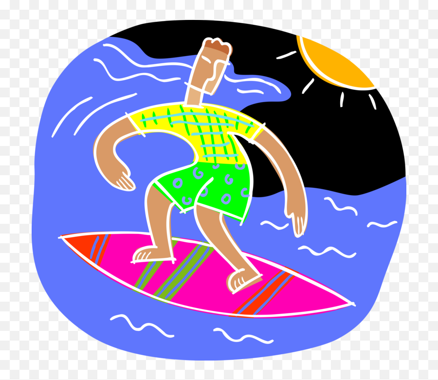 Clipart Transparent Surfer Surfs Waves On Surfboard - Surfing Emoji,Surfboard Clipart