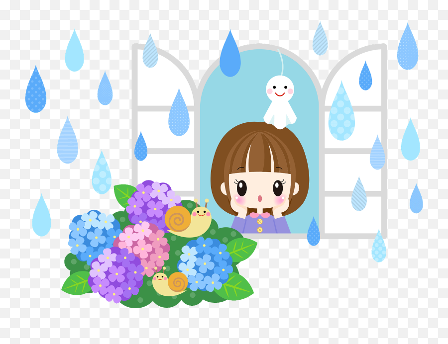Girl Is Looking Out The Window - Rain On The Hydrangeas Girl Watching The Rain Clipart Emoji,Watching Clipart
