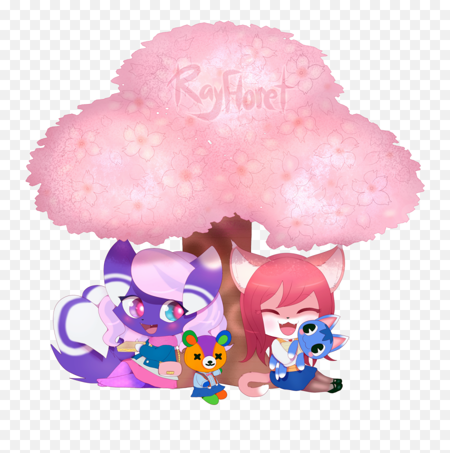 Good Friends Under A Cherry Blossom Tree By Jun - Nyan Fur Emoji,Cherry Blossom Tree Png