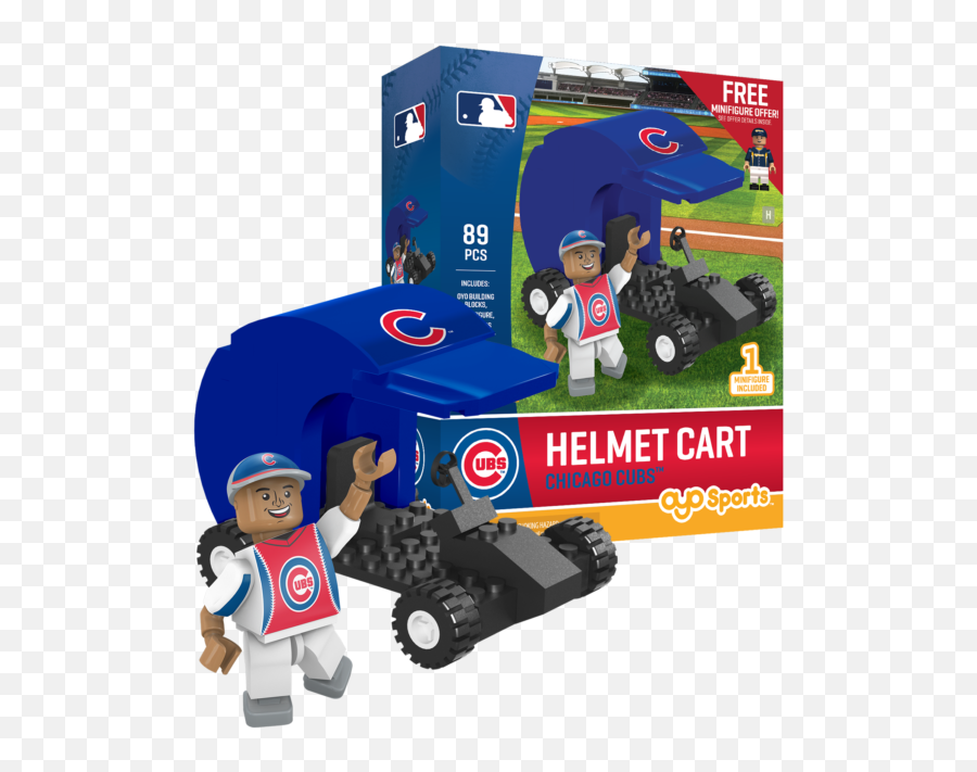 Chicago Cubs Helmet Cart Set With Minifigure Oyo Sports Toys 89pcs - Chicago Cubs Emoji,Chicago Cubs Logo
