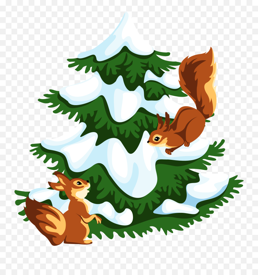 Transparent Snowy Tree With Squirrels Pn 195057 - Png Snowy Tree Clipart Emoji,Winter Clipart