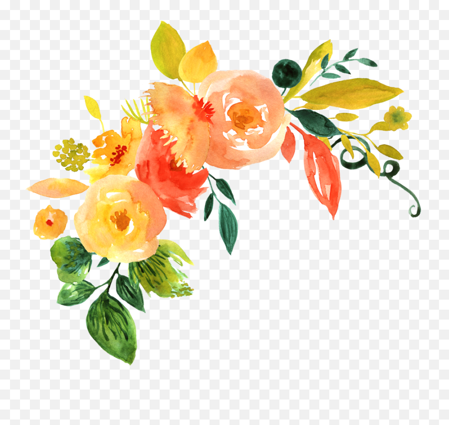 Floral Flowers Transparent Background - Orange Watercolor Flowers Png Emoji,Flowers Transparent Background