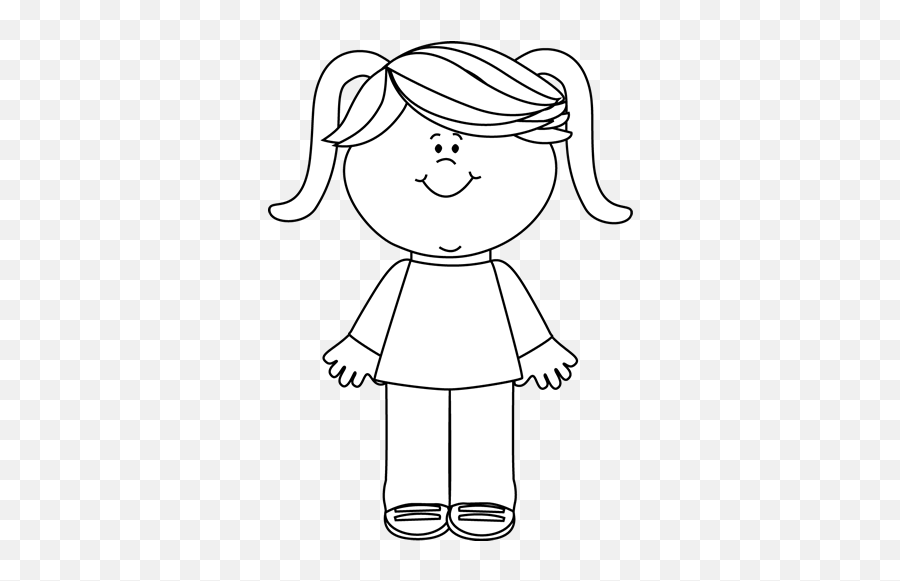 Black And White Happy Little Girl Clip - Sad Little Girl Clipart Black And White Emoji,Little Girl Clipart