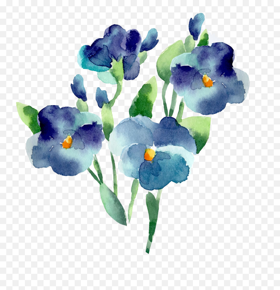 Flower Blue Watercolor Painting Emoji,Blue Watercolor Png