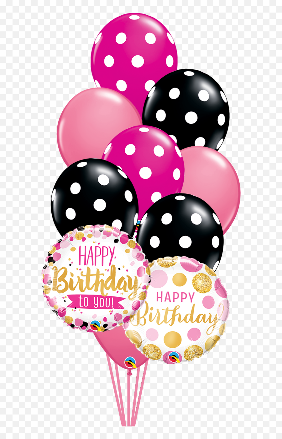 Happy Birthday Pink Black Dots - Baloons Pink And Black Emoji,Pink Balloons Png