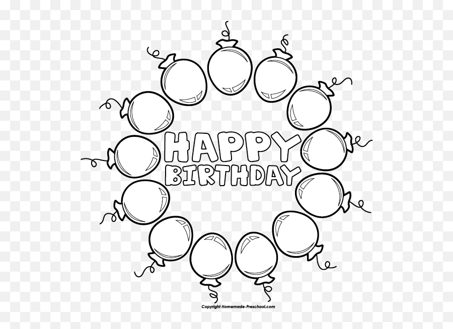 Free Happy Birthday Clipart - Happy Birthday Balloons Black And White Clipart Transparent Emoji,Birthday Clipart Black And White