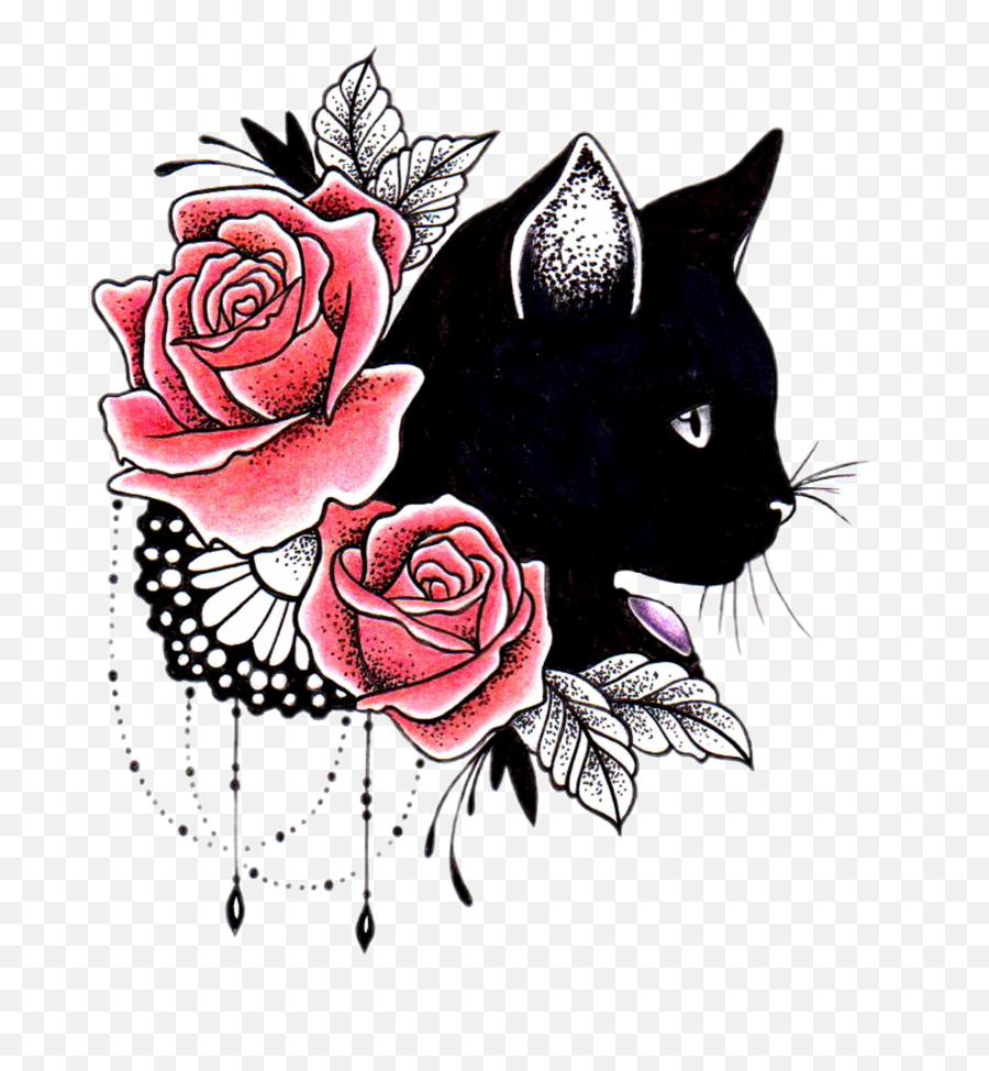 Black Cat Tattoos Cat Tattoo Designs - Rose Cat Tattoo Emoji,Tattoo Clipart