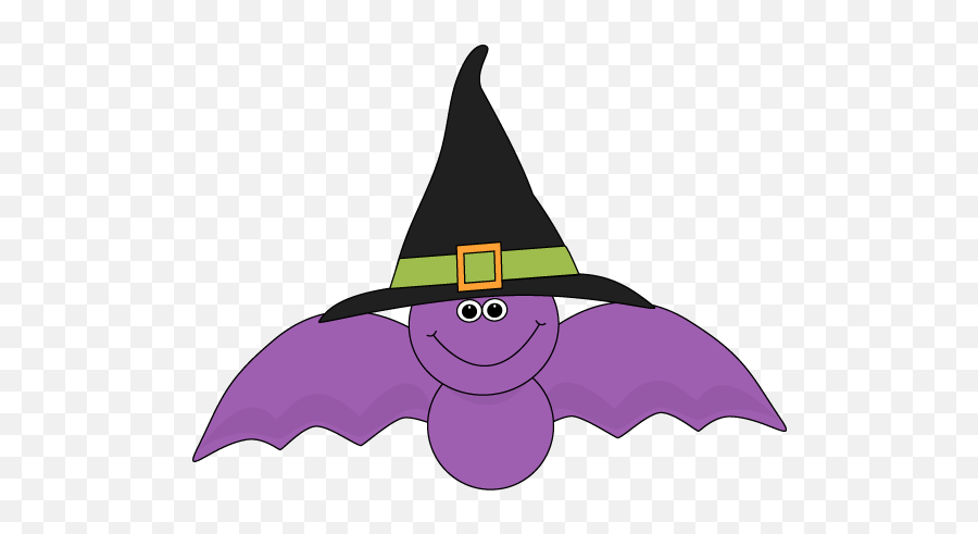 Cute Purple Bat Wearing A Black Witches Hat Clip Art - Bat Has A Hat Emoji,Hat Clipart