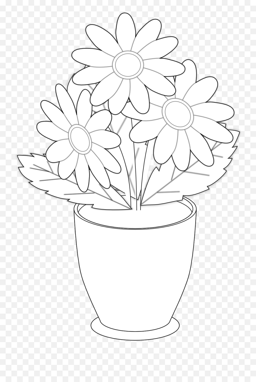 Download Daisy S Vase Black White Flower Shrub Xochi - Black Emoji,Black And White Flower Png
