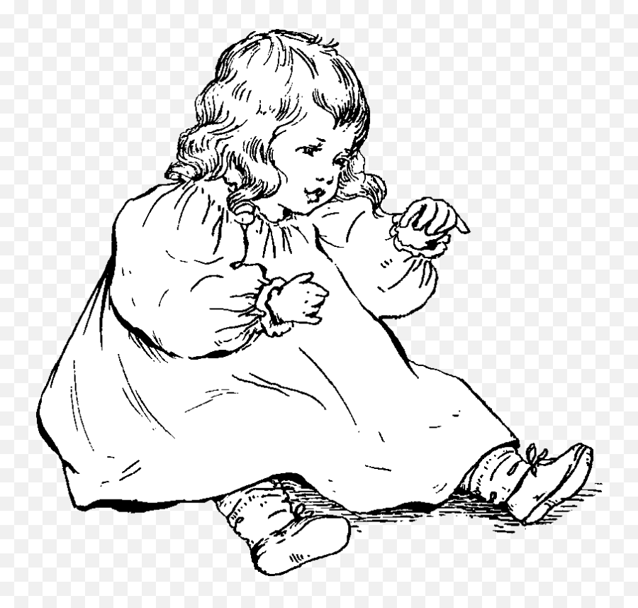 Digital Stamp Design Vintage Girl Drawing Illustration Baby - Sketch Emoji,Clipart Dressed