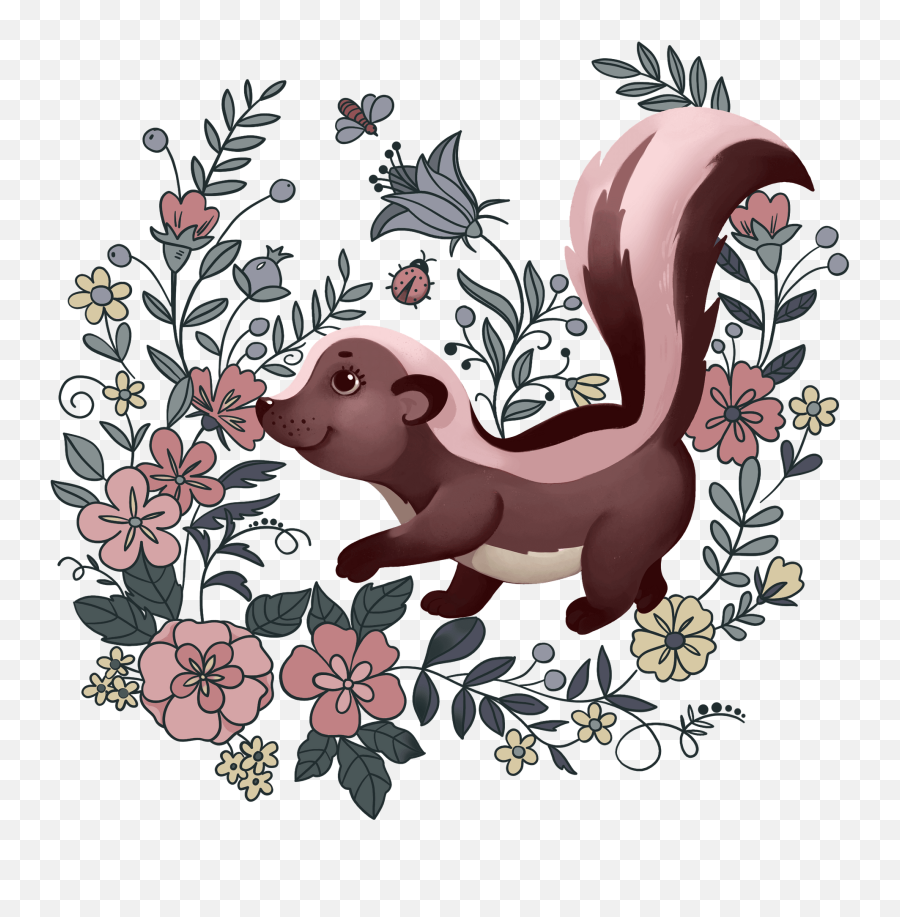 Skunk In Flowers Clipart - Floral Emoji,Skunk Clipart
