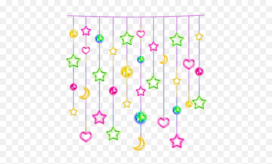 Starsmoonsheartsballspinkgreenyellow Curtain Scrap Emoji,Hanging Stars Png
