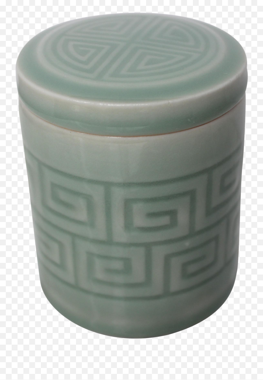 Round Lidded Jar Porcelain Green Celadon With Lid G Logo Design Vintage - Lid Emoji,Vintage Logo Design