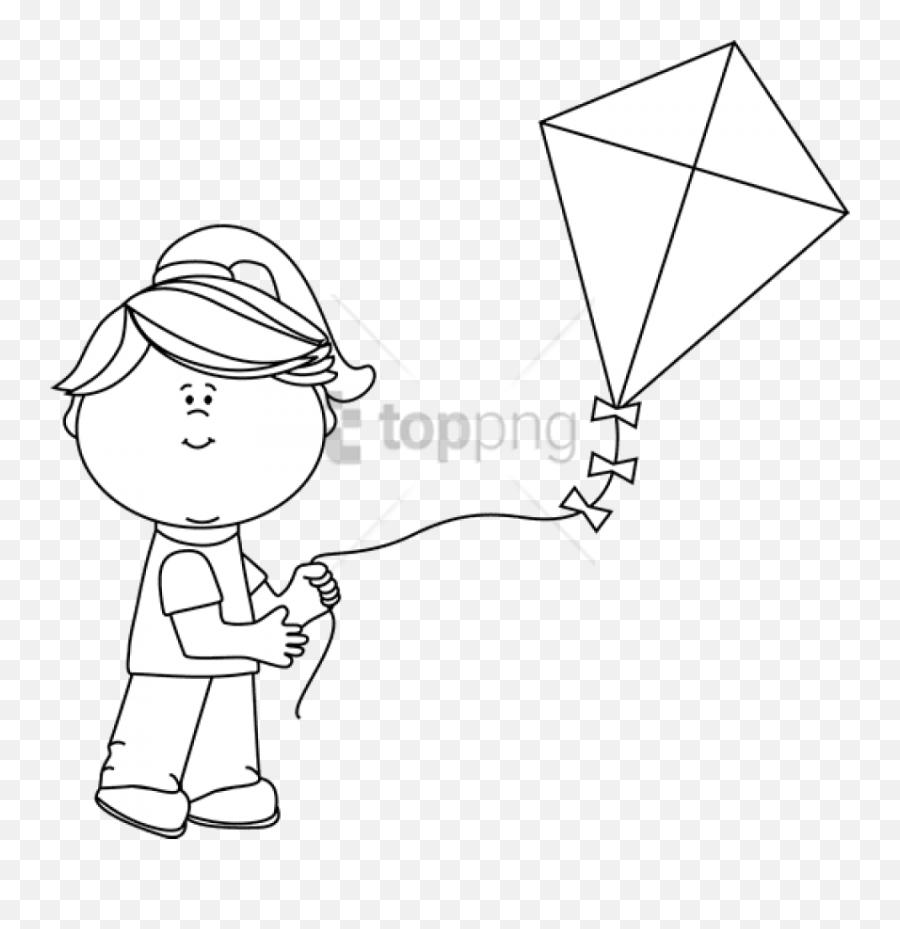 Download Black And White Girl Flying A Kite Clip Art - Fly A Girl With Kite Clipart Black And White Emoji,Fly Clipart
