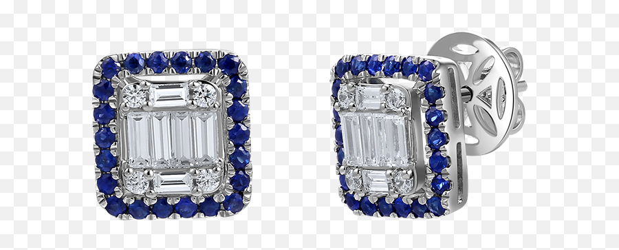 14k Square Shape Earrings Featuring 8 Baguette U0026 Round Diamonds 056ct U0026 44 Round Sapphires 057ct Emoji,Baguette Transparent Background