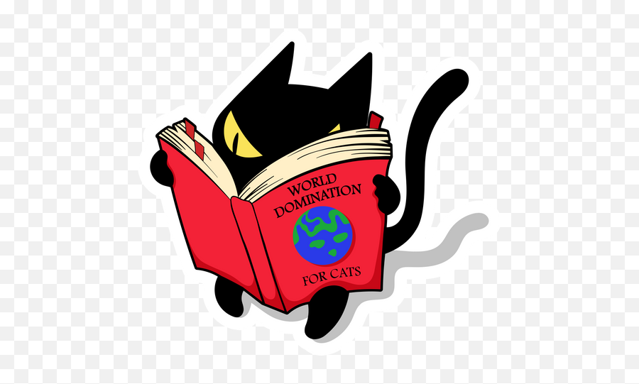 Black Cat Reading World Domination Book Sticker - Sticker Mania Black Cat Read Book Emoji,Black Cat Png